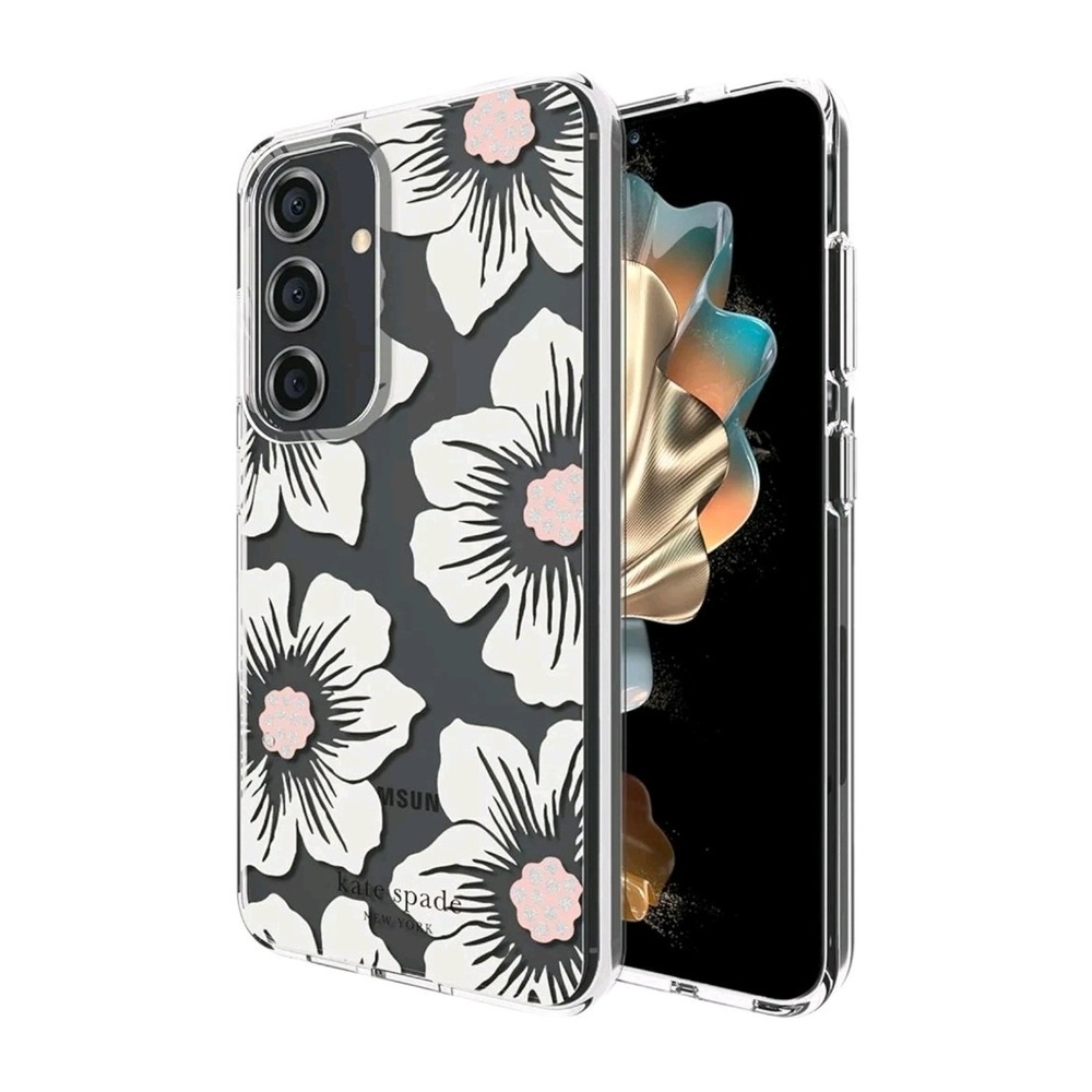Kate Spade New York Samsung Galaxy S24 Antimicrobial Case Hollyhock Floral Clear